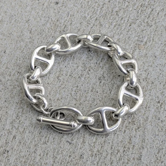 Vintage Sterling Silver Bracelet 8 Anchor Mariner Hollow Puffy 8